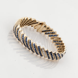 Estate 18K Gold Sapphire Link Bracelet with Diamonds