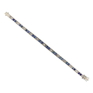 Vintage 1980s 14K White Gold Sapphire Line Bracelet with Diamonds