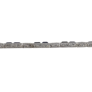 Vintage 1980s 14K White Gold Sapphire Line Bracelet with Diamonds