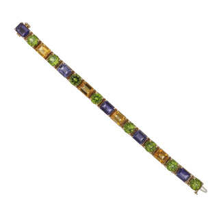 Mid-Century 14K Gold Multi-Gem Line Bracelet