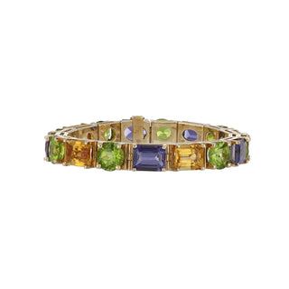 Mid-Century 14K Gold Multi-Gem Line Bracelet