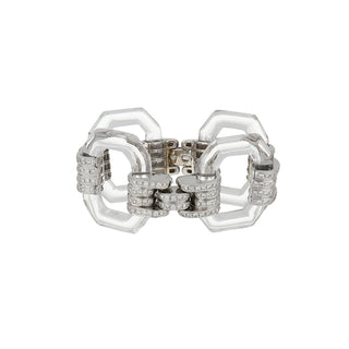 Vintage 18K White Gold Rock Crystal Link Bracelet with Diamonds