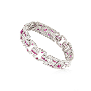 Art Deco Platinum Diamond & Ruby Plaque Bracelet