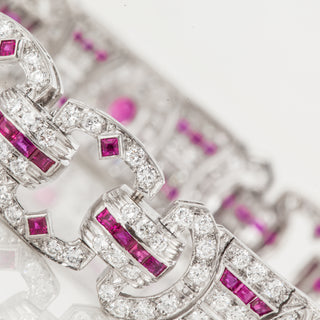 Art Deco Platinum Diamond & Ruby Plaque Bracelet