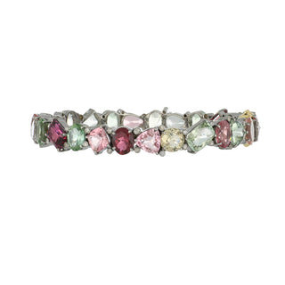 14K Gold and Silver Tourmaline Bangle Bracelet with Diamonds