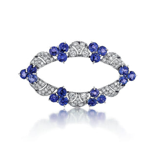 Estate Edwardian-Style Platinum Filigree Diamond & Sapphire Brooch