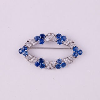 Estate Edwardian-Style Platinum Filigree Diamond & Sapphire Brooch