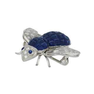 Vintage 1980s Platinum Calibre-Cut Sapphire & Diamond Bee Pin