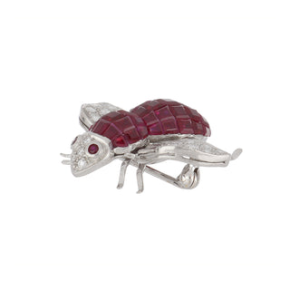Vintage 1980s Platinum Calibre-CUt Ruby & Diamond Bee Pin