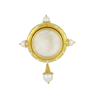 Estate Elizabeth Locke 18K Gold Venetian Glass Angel Intaglio Pin