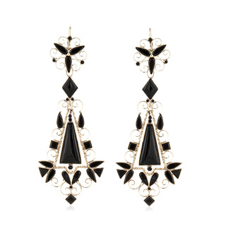 Early Victorian Onyx Day/Night Openwork Earrings