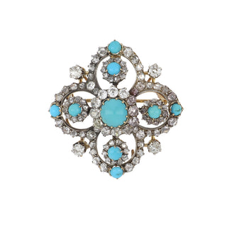Late Victorian 18K Gold & Silver Turquoise & Diamond Jewelry Suite