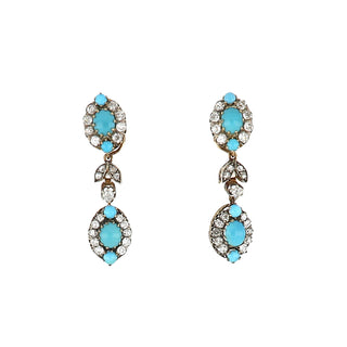 Late Victorian 18K Gold & Silver Turquoise & Diamond Jewelry Suite