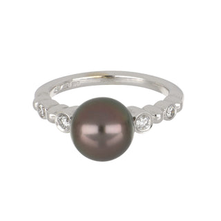 Estate Mikimoto 18K White Gold Tahitian Pearl Ring with Diamonds