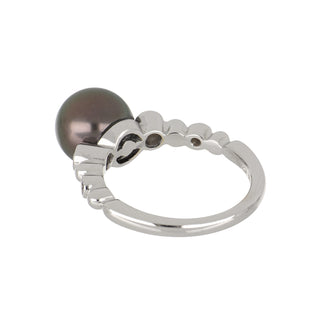 Estate Mikimoto 18K White Gold Tahitian Pearl Ring with Diamonds