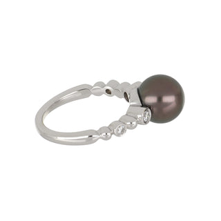 Estate Mikimoto 18K White Gold Tahitian Pearl Ring with Diamonds