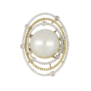 Estate 18K Two-Tone Gold South Sea Pearl and Diamond Orbit Ring