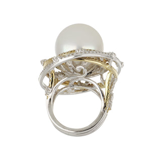 Estate 18K Two-Tone Gold South Sea Pearl and Diamond Orbit Ring