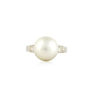 Estate 18K White Gold Cultured Pearl Ring with Diamonds