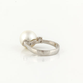 Estate 18K White Gold Cultured Pearl Ring with Diamonds