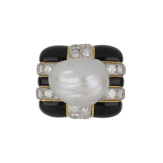 Vintage David Webb Two-Tone Manhattan Minimalism South Sea Pearl Ring