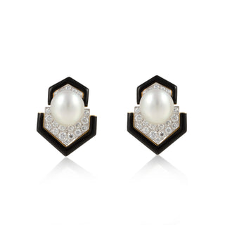 Estate David Webb Two-Tone Manhattan Minimalism South Sea Pearl Earrings
