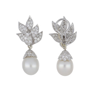 Mid-Century Platinum South Sea Pearl Day/Night Earrings with Diamonds