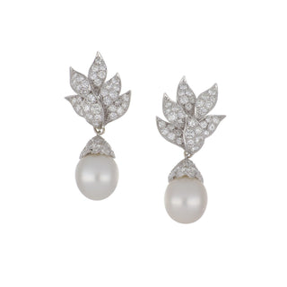 Mid-Century Platinum South Sea Pearl Day/Night Earrings with Diamonds