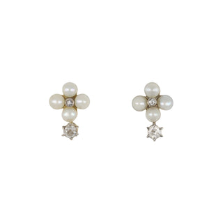 Estate Pearl Cluster & Rose Cut Diamond Earrings