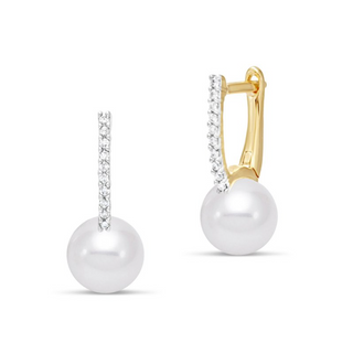 Mastoloni 14K Gold Freshwater Pearl Drop Earrings with Diamonds