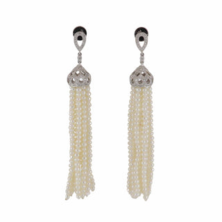 Tenenbaum 18K White Gold Seed Pearl Tassel Earrings