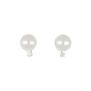 Estate 14K White Gold South Sea Pearl Stud Earrings with Diamonds