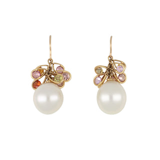 Tenenbaum 18K Rose Gold South Sea Pearl Drop Earrings with Sapphires