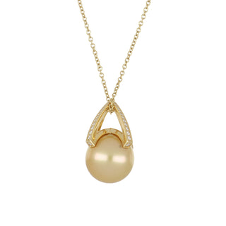 Estate Mikimoto 18K Gold Golden South Sea Pearl & Diamond "M Collection" Pendant Necklace