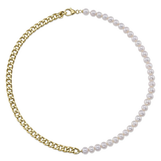 Shy Creation 14K Gold Cultured Pearl Link Necklace