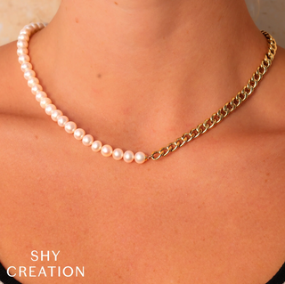 Shy Creation 14K Gold Cultured Pearl Link Necklace