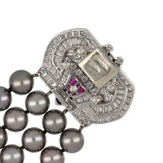 Vintage David Webb Platinum Tahitian Pearl Bracelet with Diamonds & Rubies
