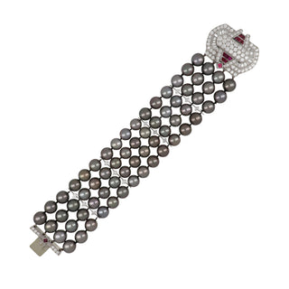 Vintage David Webb Platinum Tahitian Pearl Bracelet with Diamonds & Rubies