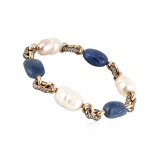 Estate Zorab 18K Gold South Sea Pearl & Sapphire Pebble Chain Bracelet