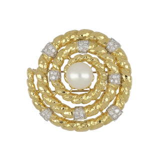 Vintage David Webb South Sea Pearl & Diamond Swirl Brooch