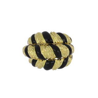 Vintage David Webb 18K Gold Black Enamel Triple Rope Coil Ring