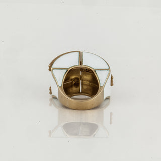 Vintage David Webb 18K Gold Manhattan Minimalism White Enamel Ring