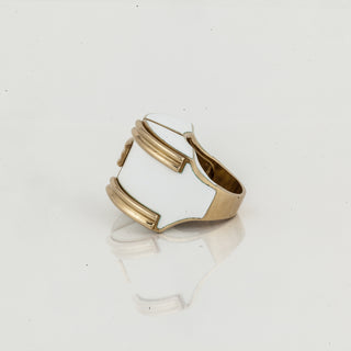 Vintage David Webb 18K Gold Manhattan Minimalism White Enamel Ring