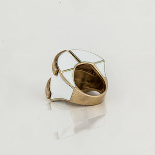 Vintage David Webb 18K Gold Manhattan Minimalism White Enamel Ring