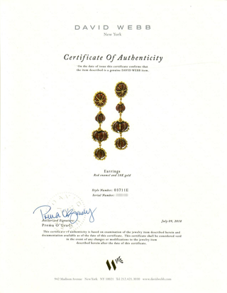 Estate David Webb 18K Gold Red Enamel Drop Earrings