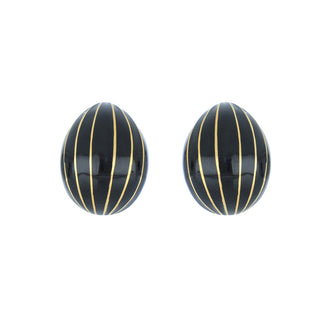 Vintage David Webb 18K Gold Black Enamel Bombe Teardrop Clip Earrings