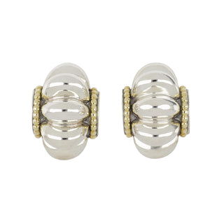 Estate Lagos Caviar Sterling & 18K Bombe Hoop Earrings
