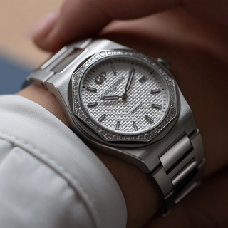 Girard-Perregaux Stainless Steel Laureato 34mm in Silver with Diamonds