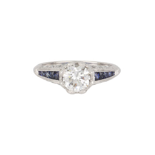 Estate 18K White Gold GIA Art-Deco Style Engagement Ring