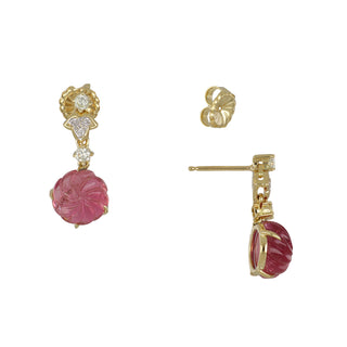 Tenenbaum Workshop 18K Gold Rubellite Tourmaline Drop Earrings with Diamonds